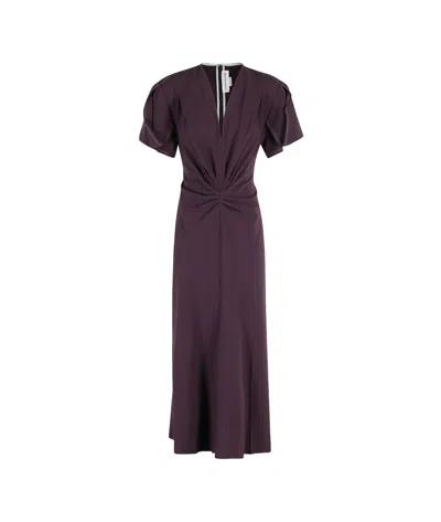Victoria Beckham Ruched V-neck Midi Dress In Purple