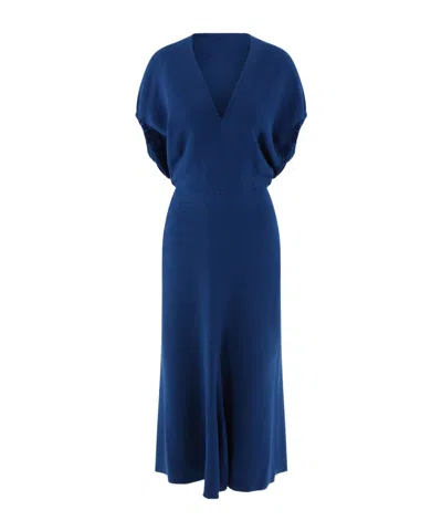 Victoria Beckham V-neck Dress In Blue