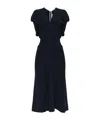 Victoria Beckham Blouson Detail V-neck Midi Dress In Blue