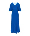 Victoria Beckham Hem Asymmetric Flared Midi V-neck Dress In Blue