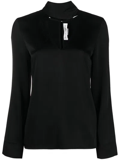 Victoria Beckham V-neck Fringed Satin Blouse In Black
