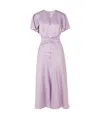 Victoria Beckham Gathered V-neck Midi Dress In Purple