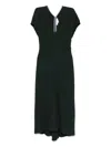 Victoria Beckham Green Midi Dress With Ruched Sleeves And V Neck