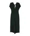 Victoria Beckham Green Midi Dress With Ruched Sleeves And V Neck