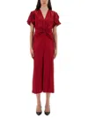 Victoria Beckham V-neck Fitted Waistline Dress With Concealed Zip In Red