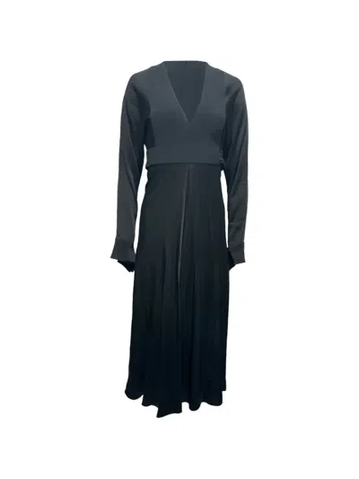 Pre-owned Victoria Beckham V-neck Midi Dress In Black