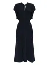 Victoria Beckham Womens Black Blouson-sleeve Fluid-cady Midi Dress In Blue