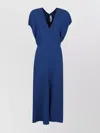 Victoria Beckham Deep V-neck Midi Dress With Draped Sleeves In Blue