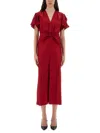 Victoria Beckham V-neck Fitted Waistline Dress With Concealed Zip In Red
