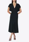 Victoria Beckham Dark Green Midi Dress In Satin In Black