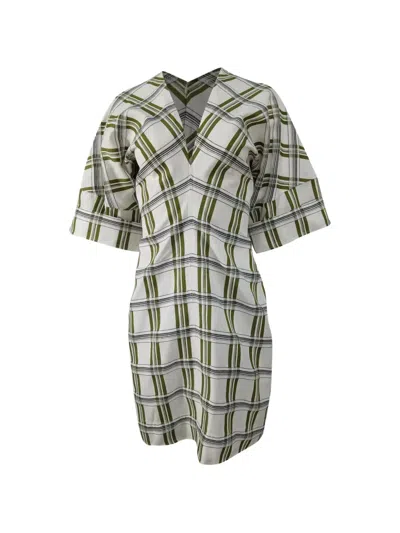 Pre-owned Victoria Beckham V-neck Printed Mini Dress In White