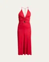 Victoria Beckham Womens V-neck Gathered Stretch-woven Midi Dress Rose In Pink