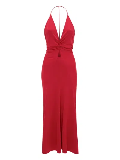 Victoria Beckham V-neck Ruched Midi Dress In Red