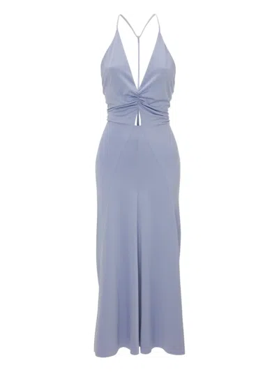 Victoria Beckham V-neck Ruched Midi Dress In Purple