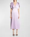 Victoria Beckham Gathered V-neck Midi Dress In Petunia