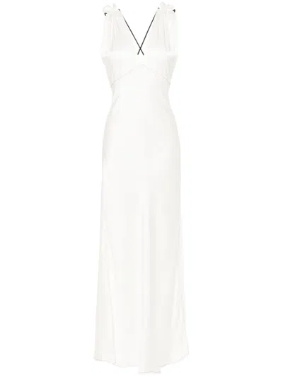 Victoria Beckham V-neck Satin Maxi Dress In Neutrals