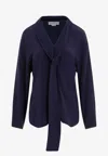 Victoria Beckham Silk Shirt With Tie Detail In Blue