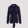 Victoria Beckham Silk Shirt With Tie Detail In Ink Blue
