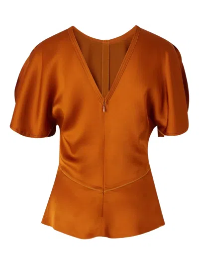 Victoria Beckham V-neck Short-sleeve Blouse In Orange