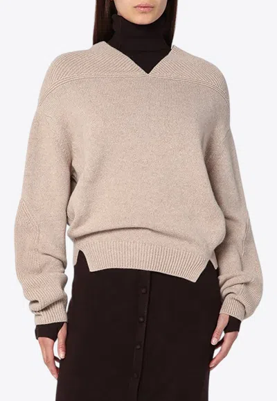 Victoria Beckham Sand-coloured Sweater In Wool And Cashmere In Gold