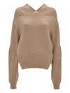 Victoria Beckham Beige Knit Sweater With V Neck On Front And Rear In Cashmere And Wool Woman In Brown