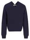 Victoria Beckham V-neck Cashmere Blend Sweater With Ribbed Detailing In Blue