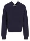 Victoria Beckham V-neck Cashmere Blend Sweater With Ribbed Detailing In Blue