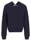 Victoria Beckham V-neck Cashmere Blend Sweater With Ribbed Detailing In Blue