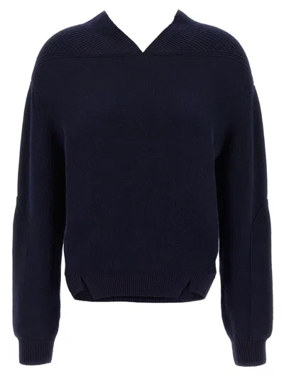 Victoria Beckham V-neck Yoke Detail Sweater In Blue