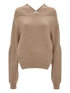 Victoria Beckham Beige Knit Sweater With V Neck On Front And Rear In Cashmere And Wool Woman In Brown