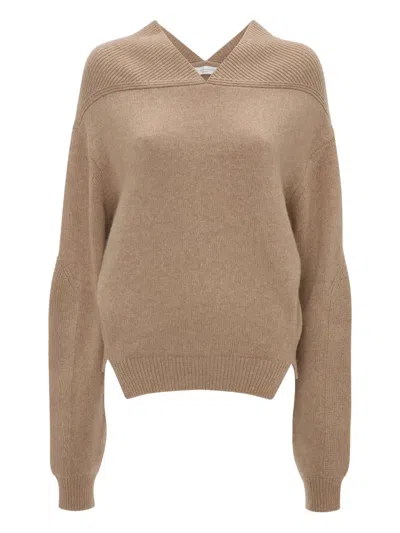 Victoria Beckham V-neck Yoke Detail Sweater In Brown