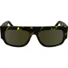 Victoria Beckham V Plaque 55mm Modified Rectangular Sunglasses In Black Yellow Havana