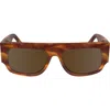 Victoria Beckham V Plaque 55mm Modified Rectangular Sunglasses In Striped Blonde Havana