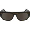 Victoria Beckham V Plaque 55mm Modified Rectangular Sunglasses In Striped Khaki Havana