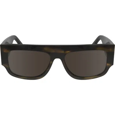 Victoria Beckham V Plaque 55mm Modified Rectangular Sunglasses In Striped Khaki Havana