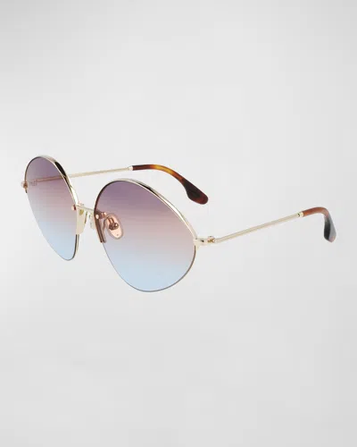 Victoria Beckham V-star Geometric Oval Metal Sunglasses In Gold/purple Camel Azure