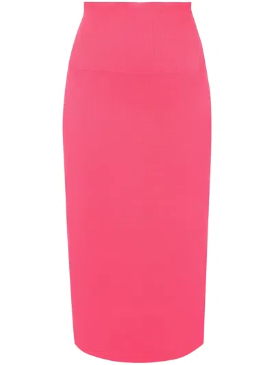 Victoria Beckham Vb Body Ribbed Stretch-knit Midi Skirt In Pink