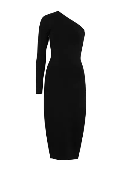 Victoria Beckham Vb Body One-shoulder Stretch-knit Midi Dress In Black