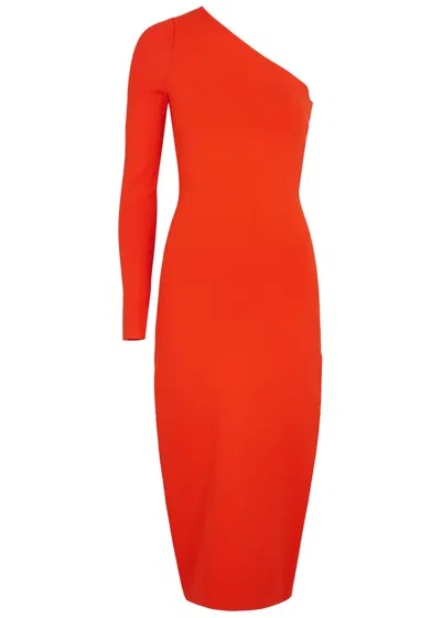 Victoria Beckham Vb Body Red One-shoulder Stretch-knit Midi Dress In Orange
