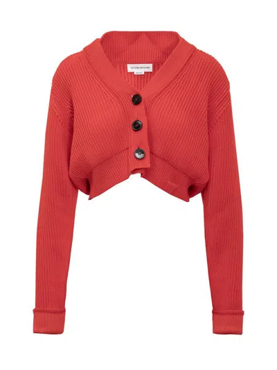 Victoria Beckham Cropped Vb Cardigan In Red