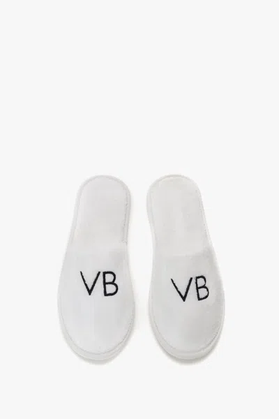 Victoria Beckham Vb Embroidered Towelling Slippers In White