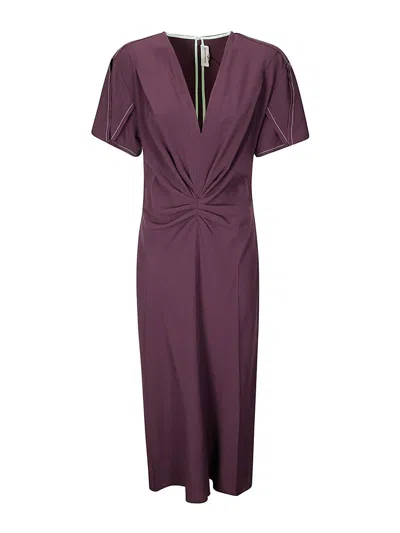 Victoria Beckham Ruched V-neck Midi Dress In Purple
