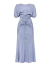 Victoria Beckham Midi Dress With Ruffles And Puff Sleeves In Blue