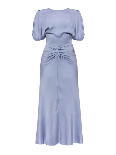 Victoria Beckham Midi Dress With Ruffles And Puff Sleeves In Blue