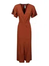 Victoria Beckham Womens Russet V-neck Ruched-front Crepe Midi Dress In Brown