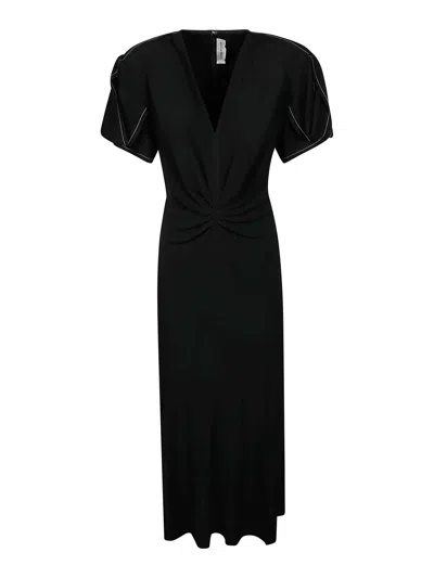 Victoria Beckham Gathered V Neck Midi Dress