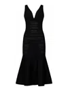 Victoria Beckham Frame Plunigng Sleeveless Pointelle Knit Midi Trumpet Dress In Black