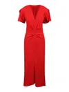 Victoria Beckham Fitted Waist Pleated Dress With V-neckline In Red