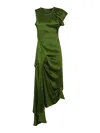 Victoria Beckham Draped Sleeveless Midi Dress With Asymmetric Detailing In Green