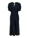Victoria Beckham Womens Black Blouson-sleeve Fluid-cady Midi Dress In Blue